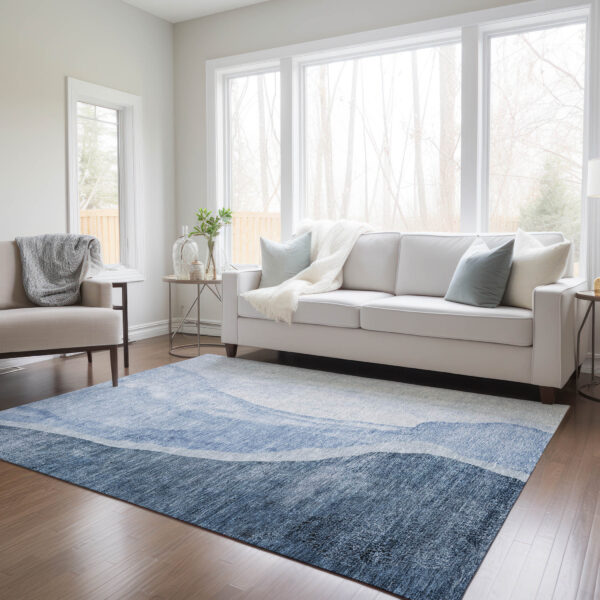 8' X 10' Navy Blue And Sky Blue Abstract Washable Indoor Outdoor Area Rug