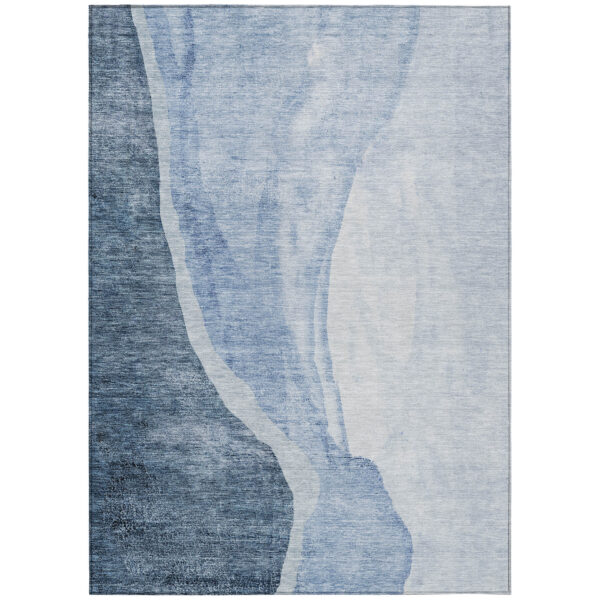 8' X 10' Navy Blue And Sky Blue Abstract Washable Indoor Outdoor Area Rug
