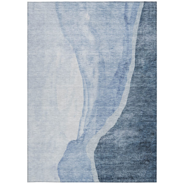 8' X 10' Navy Blue And Sky Blue Abstract Washable Indoor Outdoor Area Rug