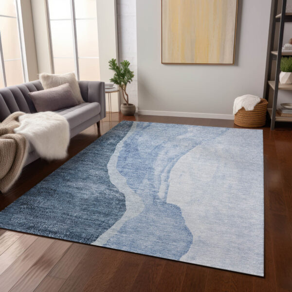 8' X 10' Navy Blue And Sky Blue Abstract Washable Indoor Outdoor Area Rug