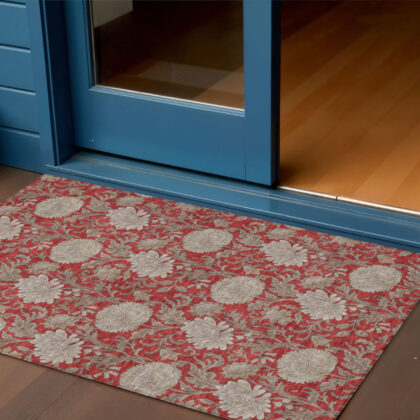 3' X 5' Red Taupe And Beige Floral Washable Indoor Outdoor Area Rug