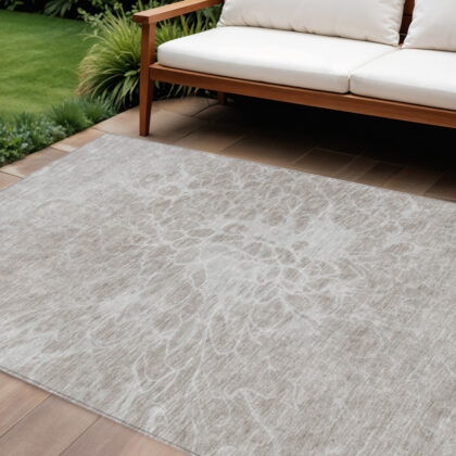 8' X 10' Taupe Beige And Ivory Abstract Washable Indoor Outdoor Area Rug