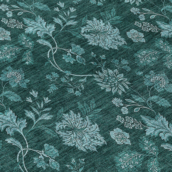8' Teal Blue And Aqua Round Floral Washable Indoor Outdoor Area Rug