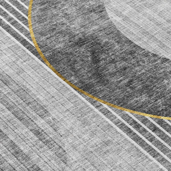 9' X 12' Charcoal Gray And Silver Geometric Washable Indoor Outdoor Area Rug