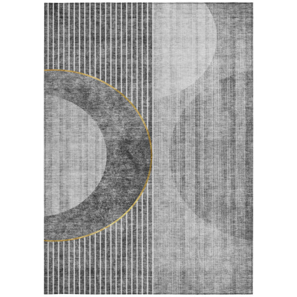 9' X 12' Charcoal Gray And Silver Geometric Washable Indoor Outdoor Area Rug