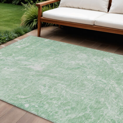10' X 14' Mint Green Sage And Ivory Abstract Washable Indoor Outdoor Area Rug