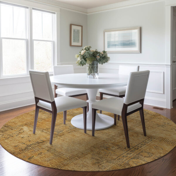 8' Peach Gray And Charcoal Round Patchwork Washable Indoor Outdoor Area Rug