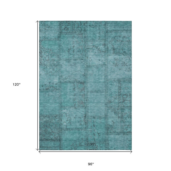 8' X 10' Teal Blue And Aqua Patchwork Washable Indoor Outdoor Area Rug