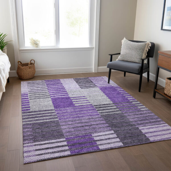 3' X 5' Purple Lavender And Eggplant Striped Washable Indoor Outdoor Area Rug