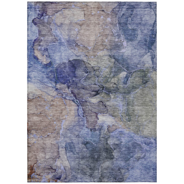 5' X 8' Navy Blue And Beige Abstract Washable Indoor Outdoor Area Rug