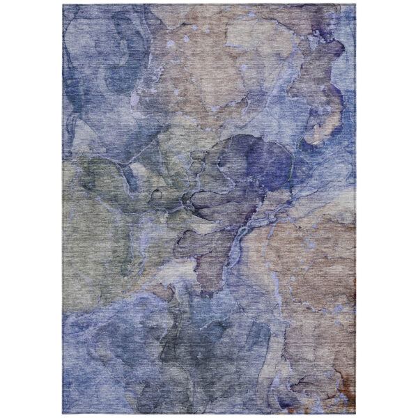 5' X 8' Navy Blue And Beige Abstract Washable Indoor Outdoor Area Rug