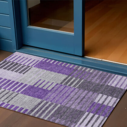 3' X 5' Purple Lavender And Eggplant Striped Washable Indoor Outdoor Area Rug