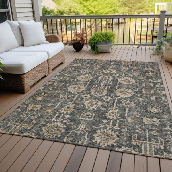 3' X 5' Gray Silver And Beige Oriental Washable Indoor Outdoor Area Rug