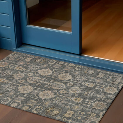 3' X 5' Gray Silver And Beige Oriental Washable Indoor Outdoor Area Rug
