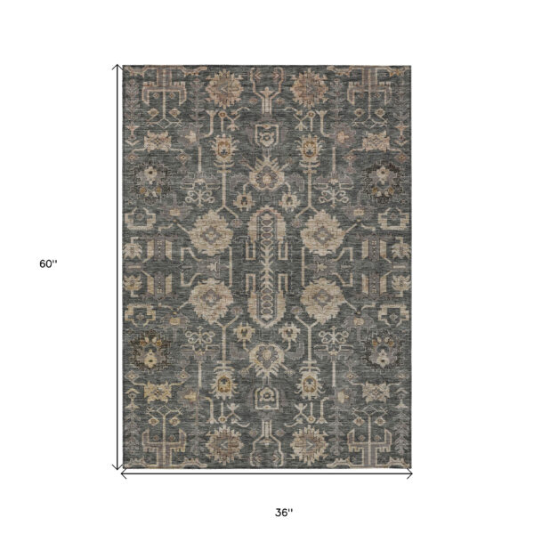 3' X 5' Gray Silver And Beige Oriental Washable Indoor Outdoor Area Rug