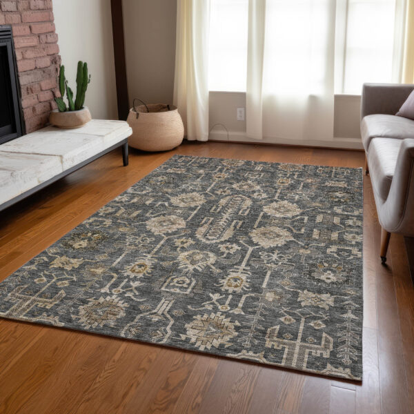 3' X 5' Gray Silver And Beige Oriental Washable Indoor Outdoor Area Rug