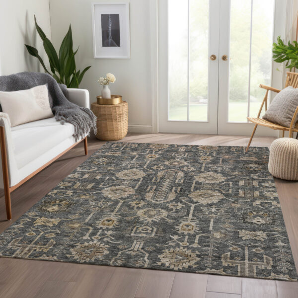 3' X 5' Gray Silver And Beige Oriental Washable Indoor Outdoor Area Rug