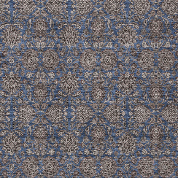 8' X 10' Navy Blue Beige And Taupe Floral Washable Indoor Outdoor Area Rug