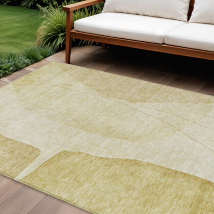8' X 10' Gold Wheat And Beige Abstract Washable Indoor Outdoor Area Rug