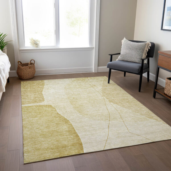 8' X 10' Gold Wheat And Beige Abstract Washable Indoor Outdoor Area Rug