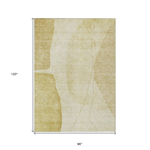 8' X 10' Gold Wheat And Beige Abstract Washable Indoor Outdoor Area Rug