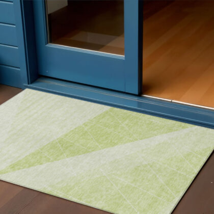 3' X 5' Green Mint Green And Ivory Geometric Washable Indoor Outdoor Area Rug