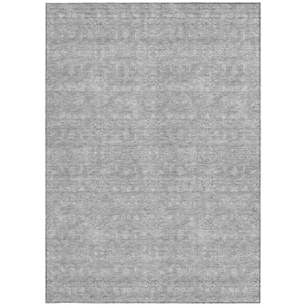 3' X 5' Gray Silver And Ivory Floral Washable Indoor Outdoor Area Rug