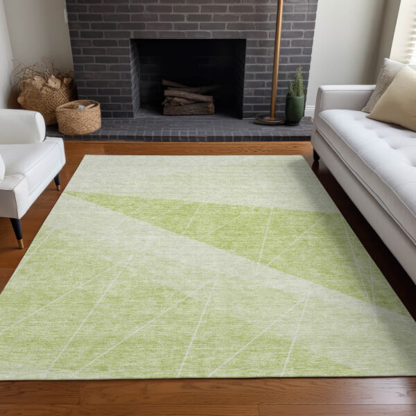 3' X 5' Green Mint Green And Ivory Geometric Washable Indoor Outdoor Area Rug