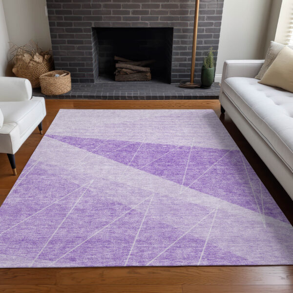 5' X 8' Lavender And Purple Geometric Washable Indoor Outdoor Area Rug