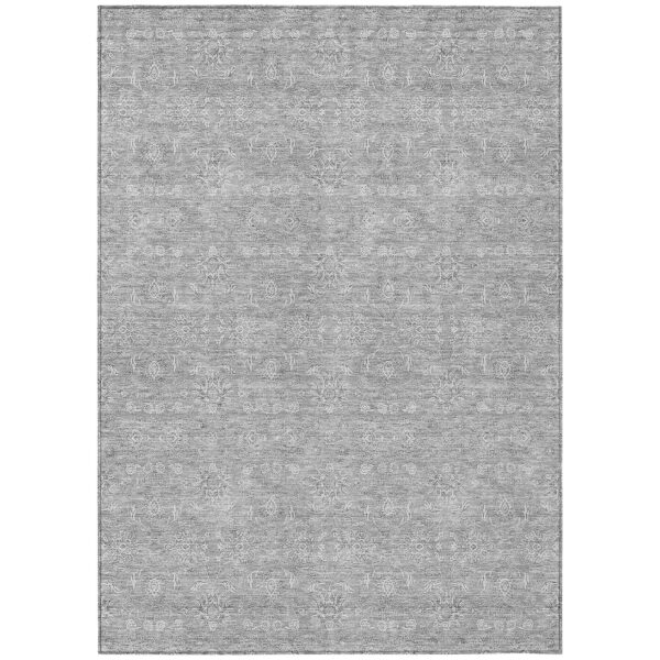 3' X 5' Gray Silver And Ivory Floral Washable Indoor Outdoor Area Rug