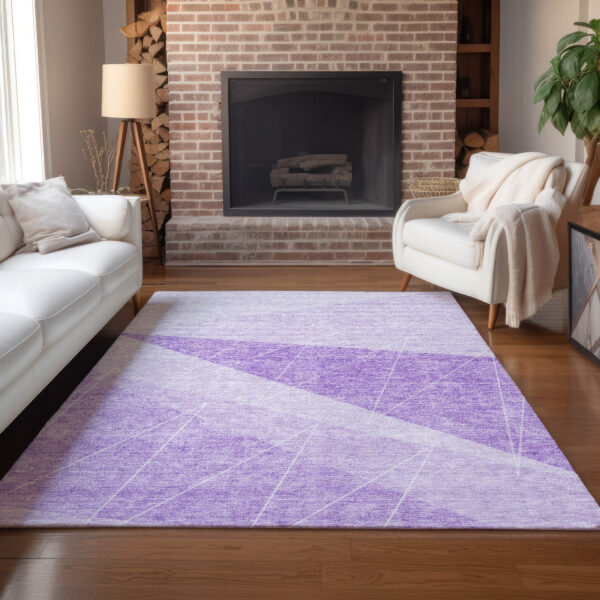 5' X 8' Lavender And Purple Geometric Washable Indoor Outdoor Area Rug