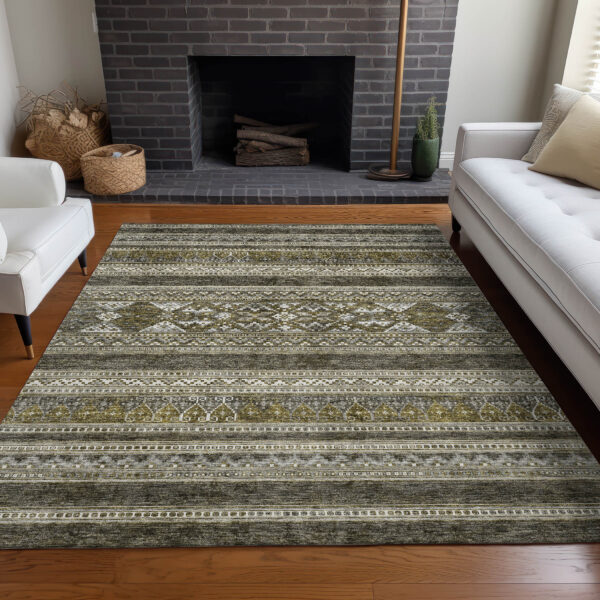 9' X 12' Taupe Beige And Ivory Southwestern Washable Indoor Outdoor Area Rug