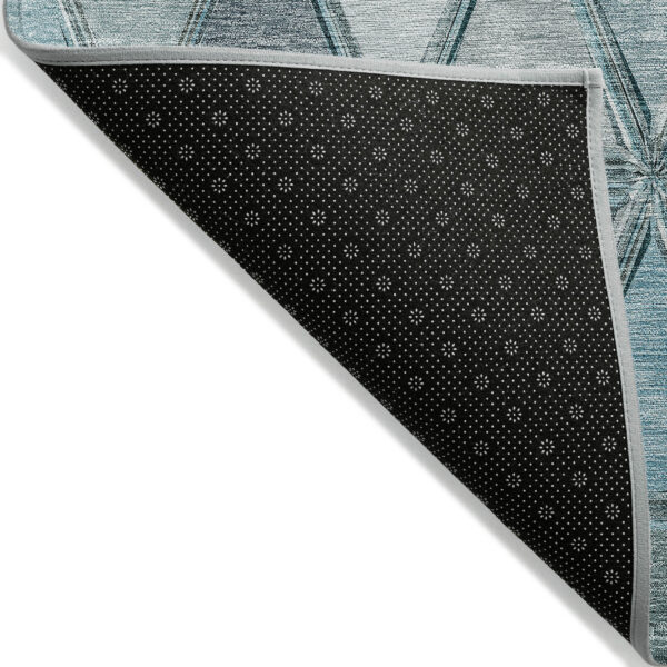 3' X 5' Teal Blue Aqua And Gray Geometric Washable Indoor Outdoor Area Rug