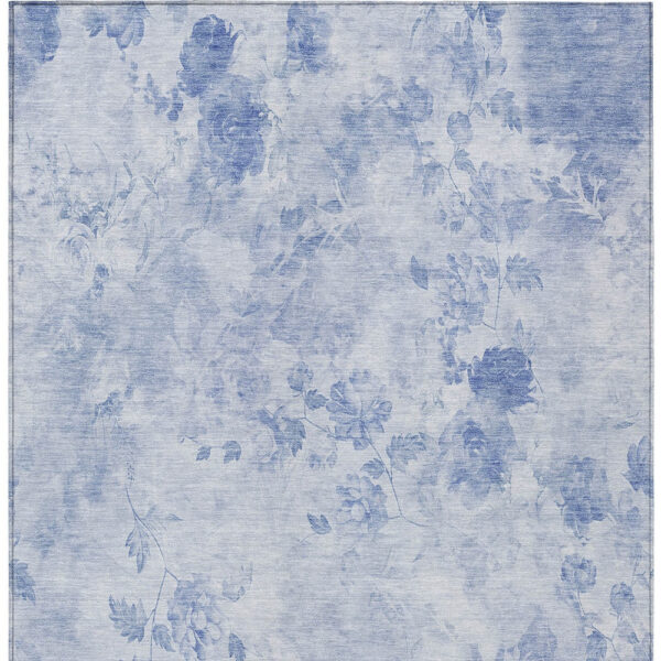 9' X 12' Sky Blue And Denim Blue Floral Washable Indoor Outdoor Area Rug