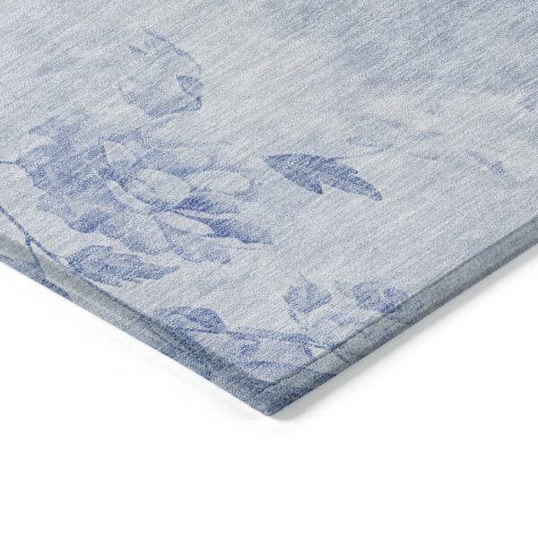9' X 12' Sky Blue And Denim Blue Floral Washable Indoor Outdoor Area Rug