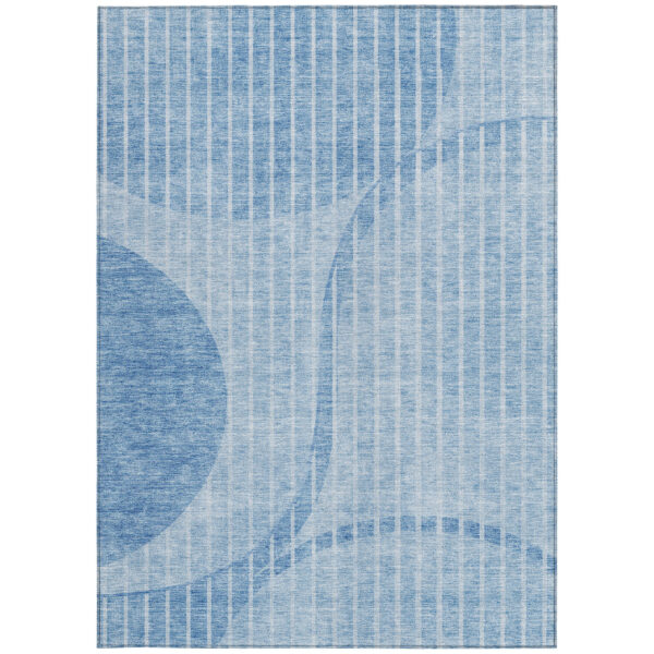 9' X 12' Denim Blue And Sky Blue Striped Washable Indoor Outdoor Area Rug
