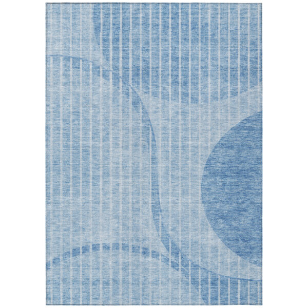 9' X 12' Denim Blue And Sky Blue Striped Washable Indoor Outdoor Area Rug