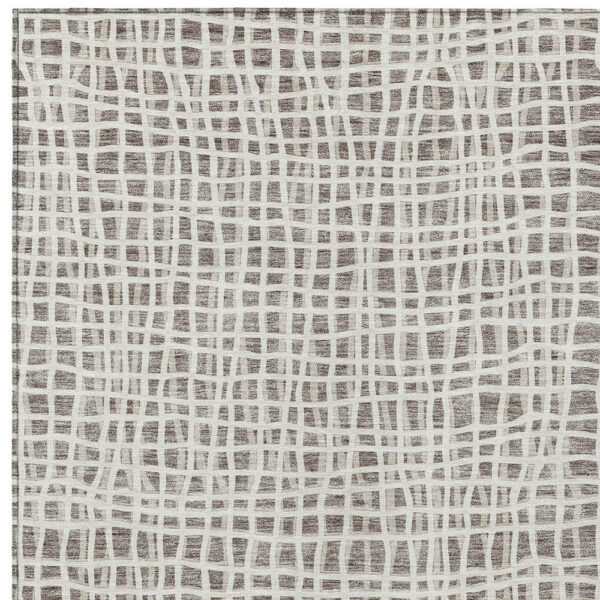 9' X 12' Taupe And Beige Striped Washable Indoor Outdoor Area Rug