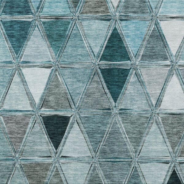 8' X 10' Teal Blue Aqua And Gray Geometric Washable Indoor Outdoor Area Rug