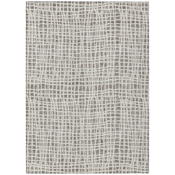 9' X 12' Taupe And Beige Striped Washable Indoor Outdoor Area Rug