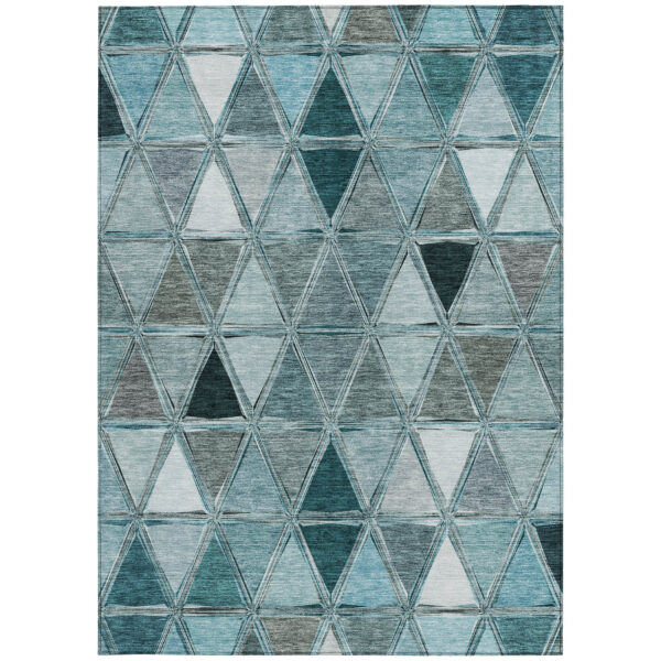 9' X 12' Teal Blue Aqua And Gray Geometric Washable Indoor Outdoor Area Rug