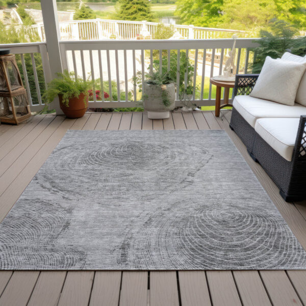 3' X 5' Gray Silver And Charcoal Abstract Washable Indoor Outdoor Area Rug