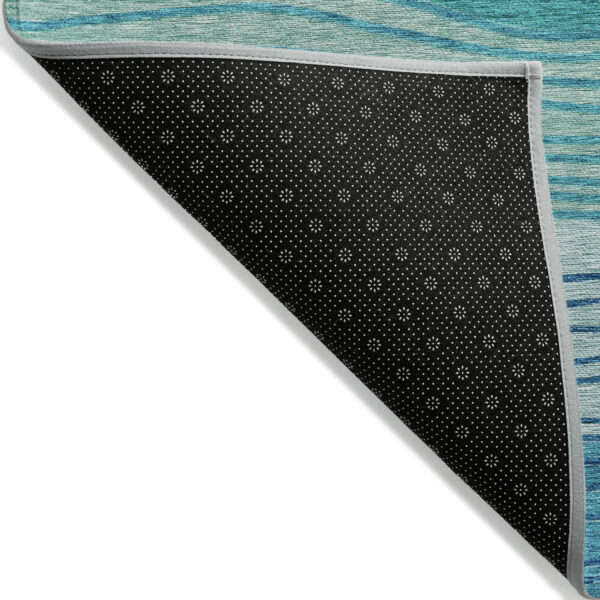 10' X 14' Sky Blue Teal Blue And Aqua Striped Washable Indoor Outdoor Area Rug