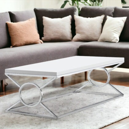 44" White And Silver Wood And Iron Coffee Table