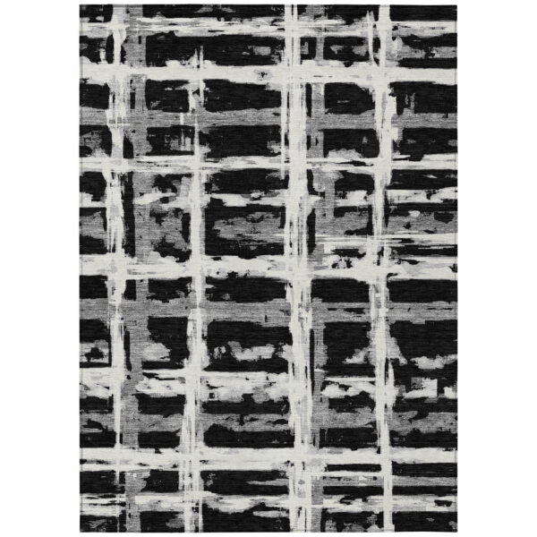 5' X 8' Black Gray And Silver Striped Washable Indoor Outdoor Area Rug
