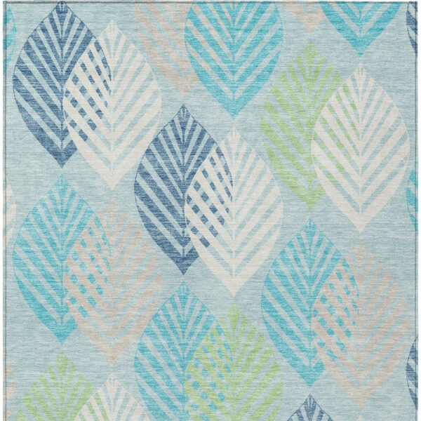 9' X 12' Teal Blue Aqua And Navy Blue Floral Washable Indoor Outdoor Area Rug