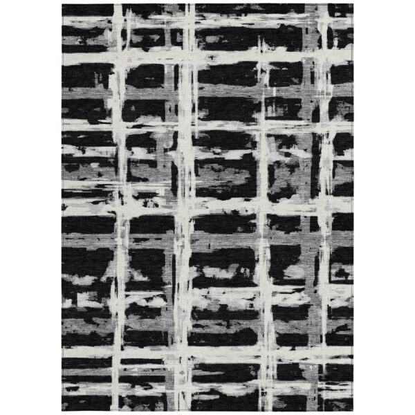 5' X 8' Black Gray And Silver Striped Washable Indoor Outdoor Area Rug