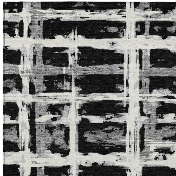 5' X 8' Black Gray And Silver Striped Washable Indoor Outdoor Area Rug
