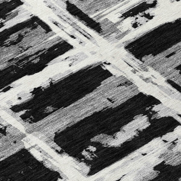 5' X 8' Black Gray And Silver Striped Washable Indoor Outdoor Area Rug