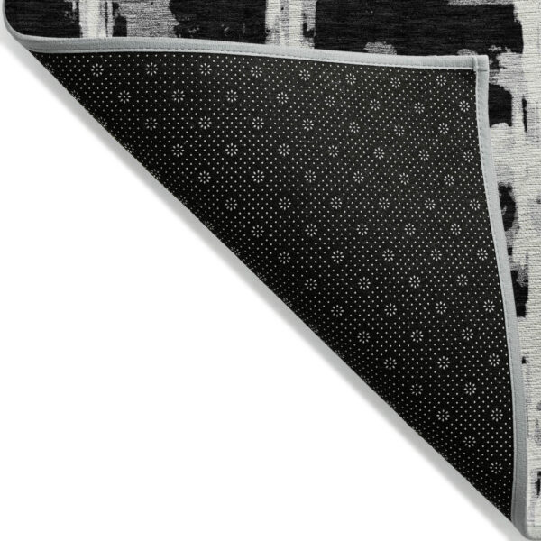 5' X 8' Black Gray And Silver Striped Washable Indoor Outdoor Area Rug